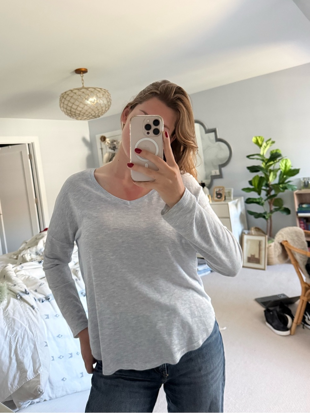 Caren Forbes Light Blue Long-Sleeve V-Neck Women’s Top